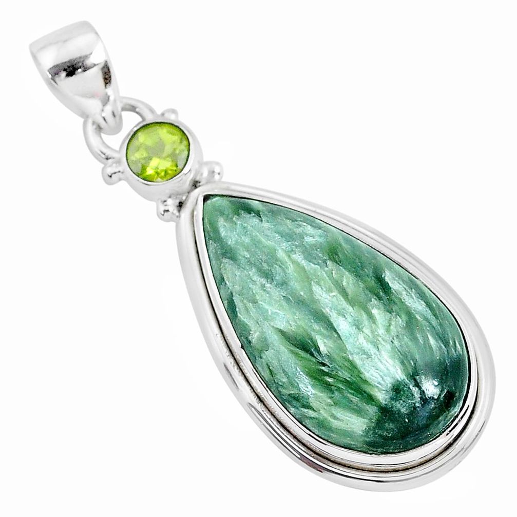 15.65cts natural green seraphinite (russian) peridot 925 silver pendant r94569