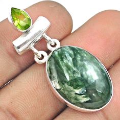 14.57cts natural green seraphinite (russian) peridot 925 silver pendant u22068