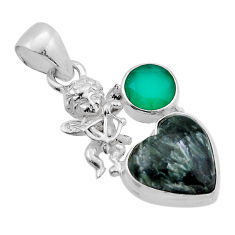 6.87cts natural green seraphinite heart chalcedony silver angel pendant n51383