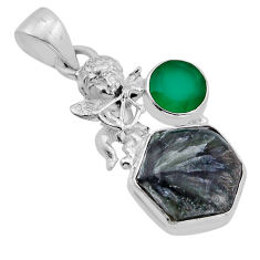 6.59cts natural green seraphinite hexagon chalcedony silver angel pendant n51397