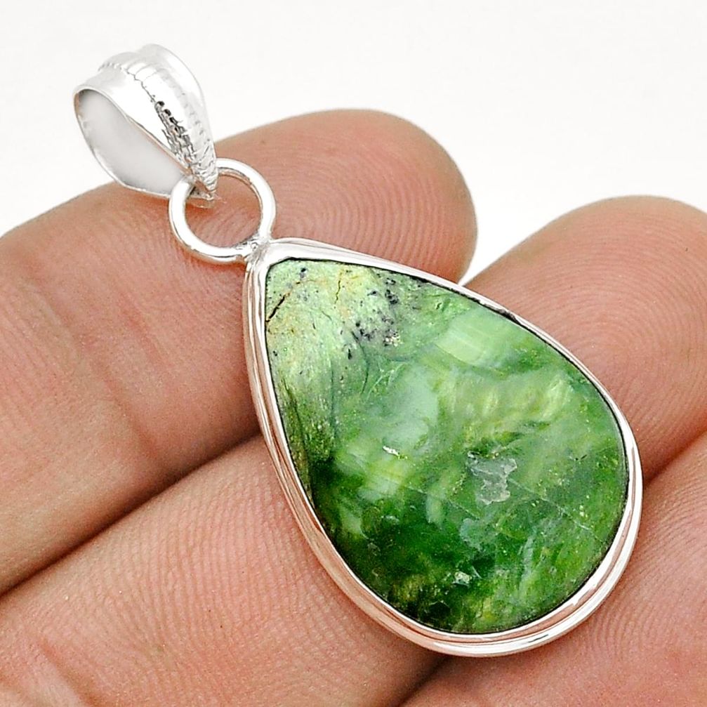 13.15cts natural green swiss imperial opal pear sterling silver pendant u74323