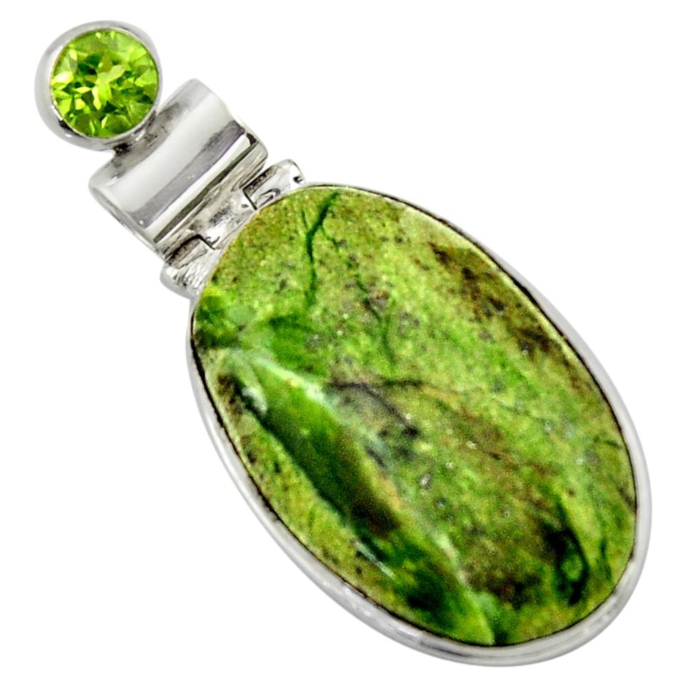 17.57cts natural green swiss imperial opal peridot 925 silver pendant r41714