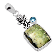 14.21cts natural green swiss imperial opal topaz 925 silver angel pendant n24458