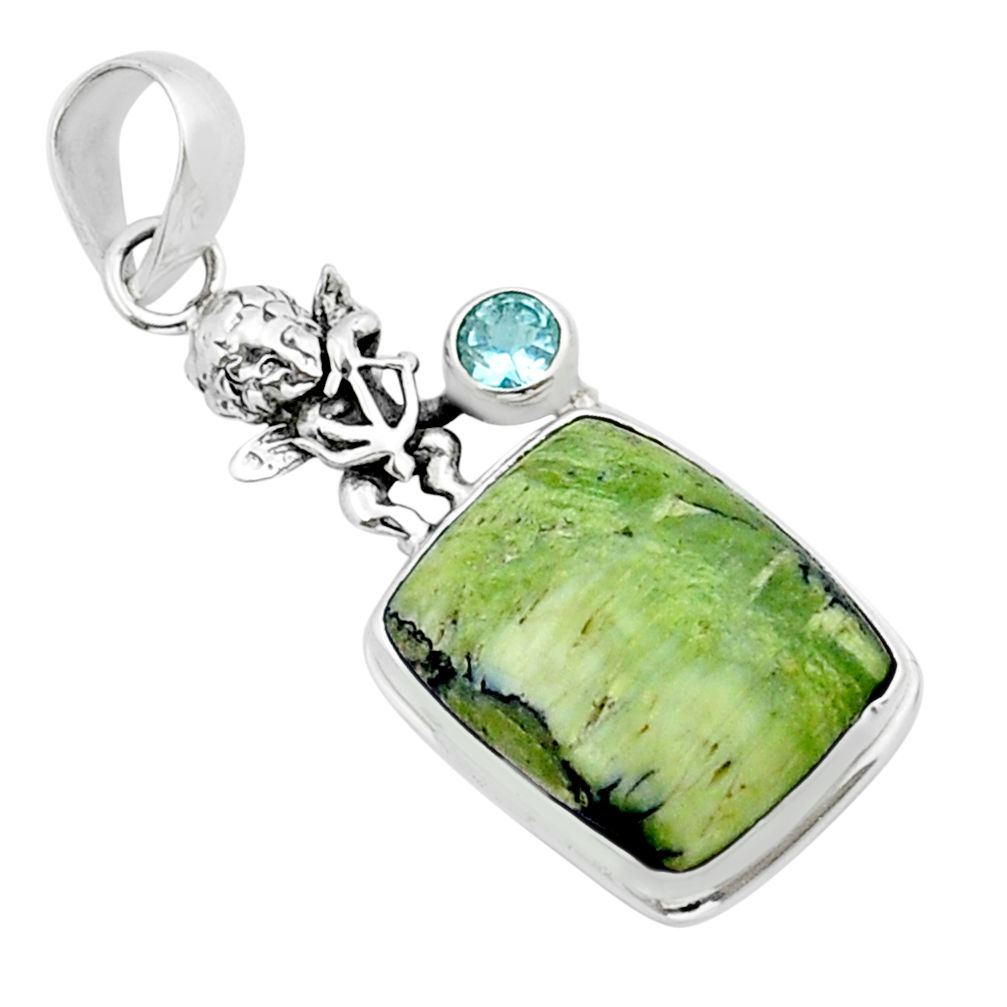 15.33cts natural green swiss imperial opal topaz 925 silver angel pendant y15128