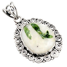 Clearance Sale- 15.39cts natural green tourmaline in quartz 925 sterling silver pendant d46645