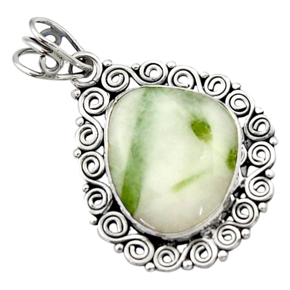 13.24cts natural green tourmaline in quartz 925 sterling silver pendant d46687