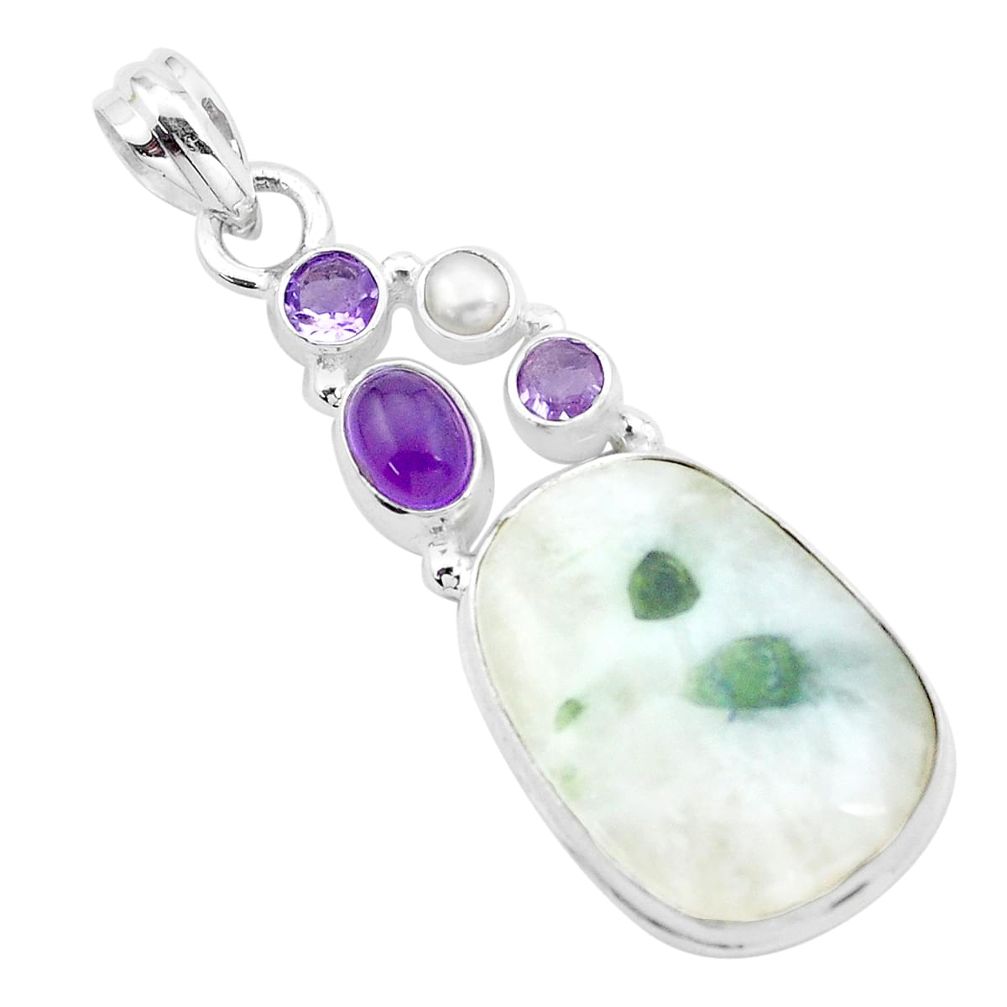  green tourmaline in quartz amethyst 925 silver pendant p25524