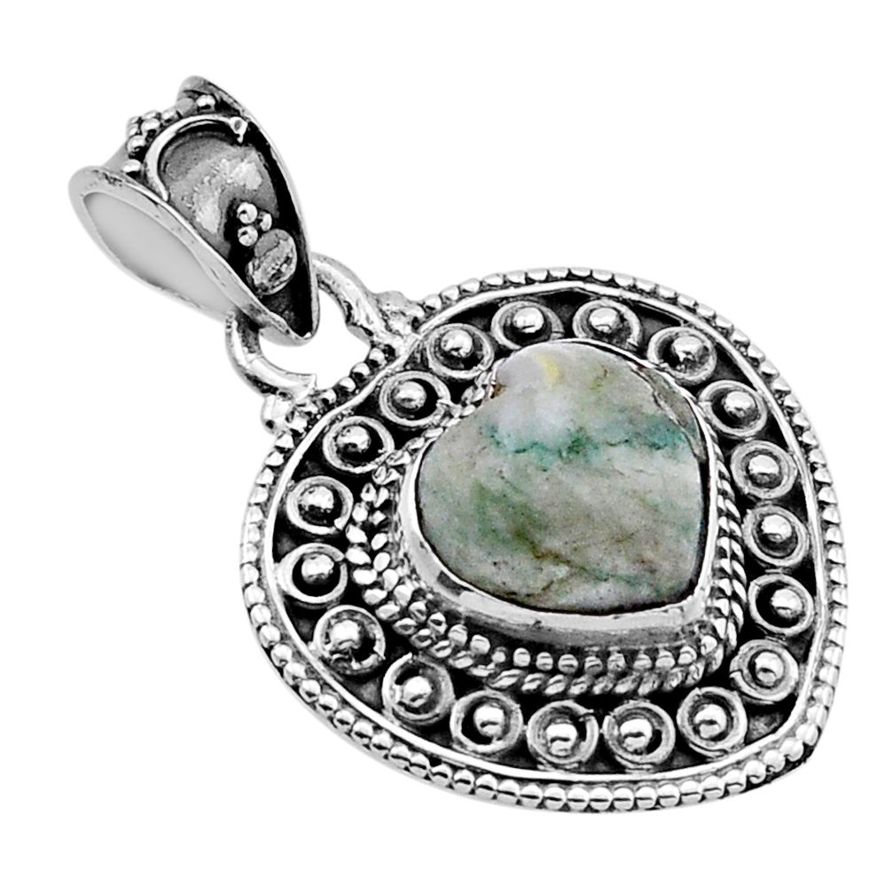 4.87cts natural green tourmaline in quartz heart sterling silver pendant n51488