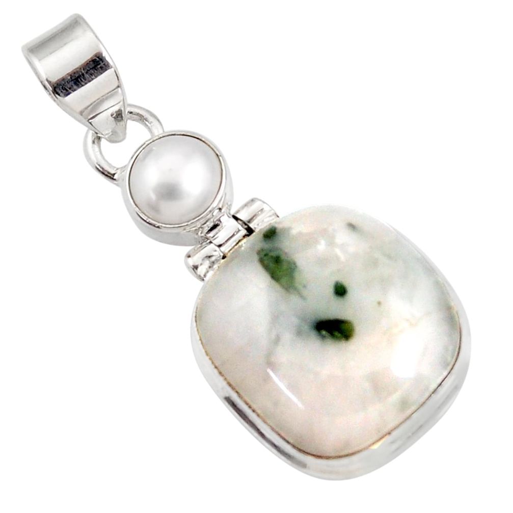  green tourmaline in quartz pearl 925 silver pendant d44162