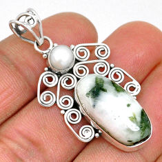 10.59cts natural green tourmaline in quartz white pearl 925 silver pendant y2829