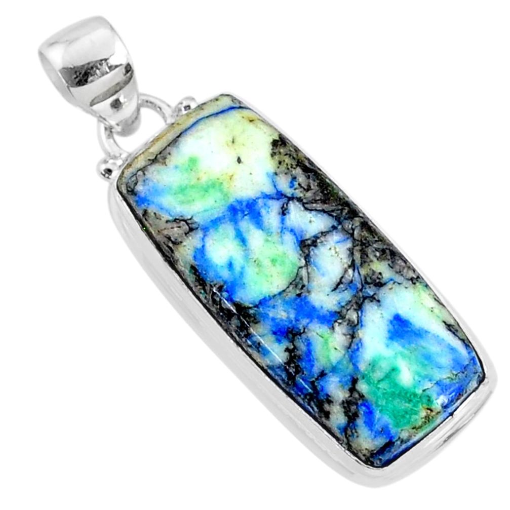 22.59cts natural green turquoise azurite 925 sterling silver pendant r69818