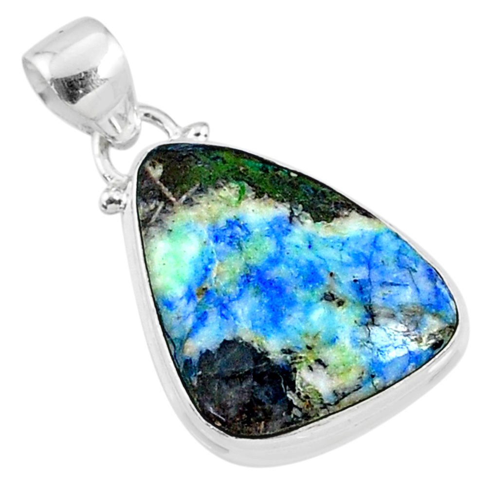 14.07cts natural green turquoise azurite 925 sterling silver pendant r69820