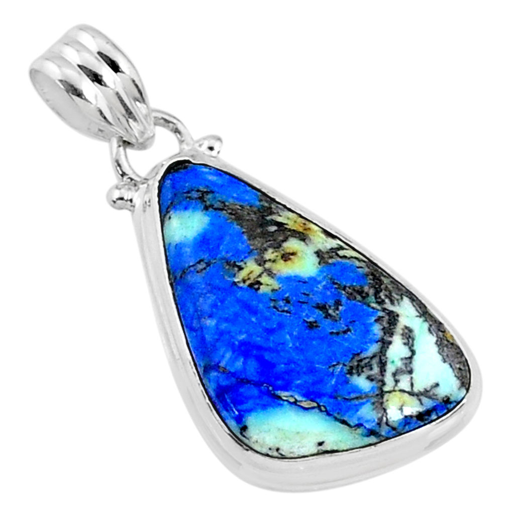 16.73cts natural green turquoise azurite 925 sterling silver pendant r69826