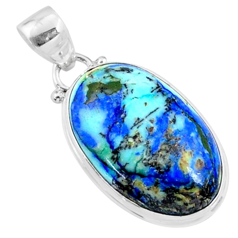 20.05cts natural green turquoise azurite 925 sterling silver pendant r69827