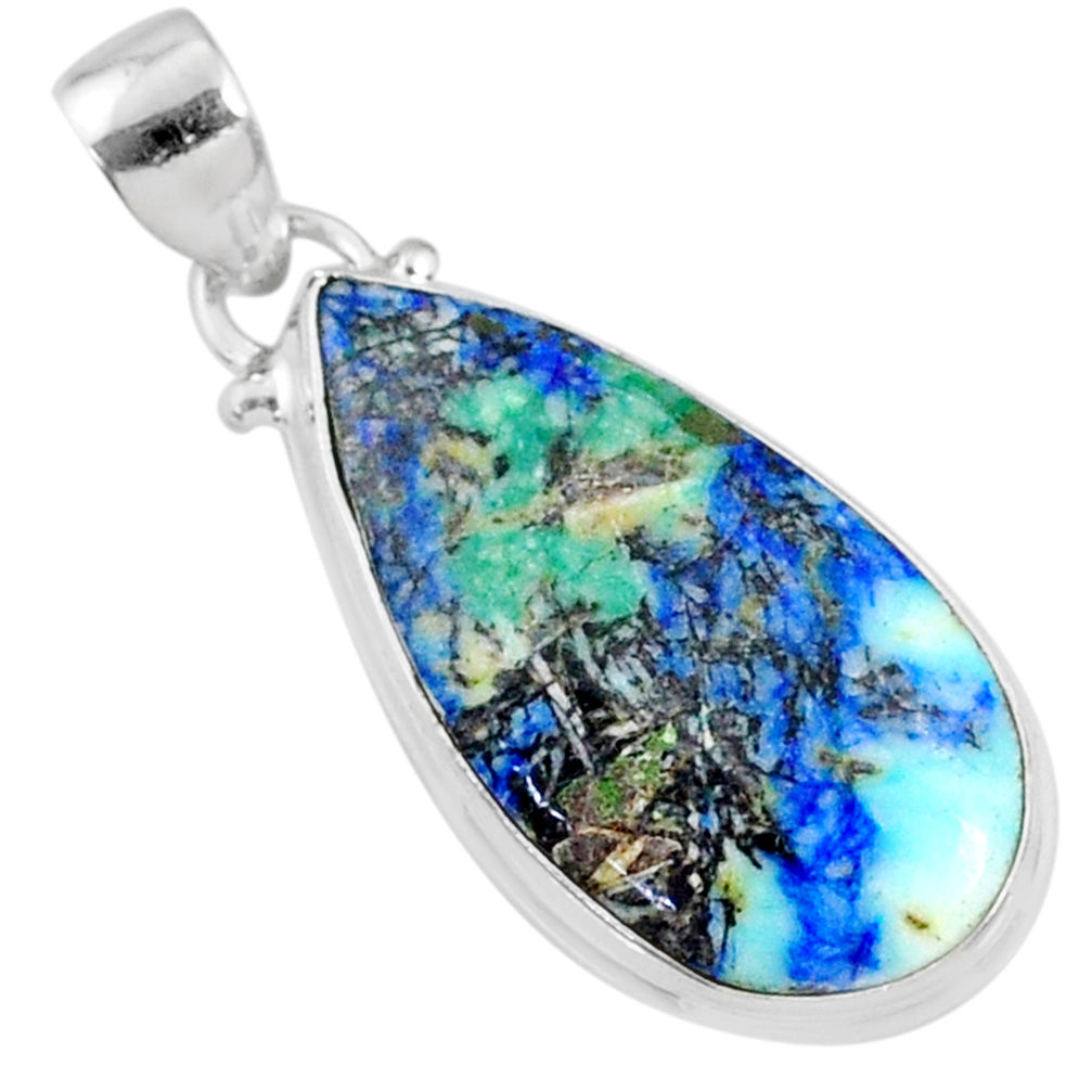 16.62cts natural green turquoise azurite 925 sterling silver pendant r69856