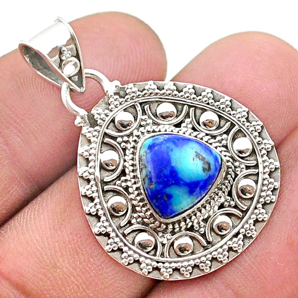 5.06cts natural green turquoise azurite 925 sterling silver pendant t44924