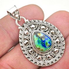 5.12cts natural green turquoise azurite 925 sterling silver pendant t44940