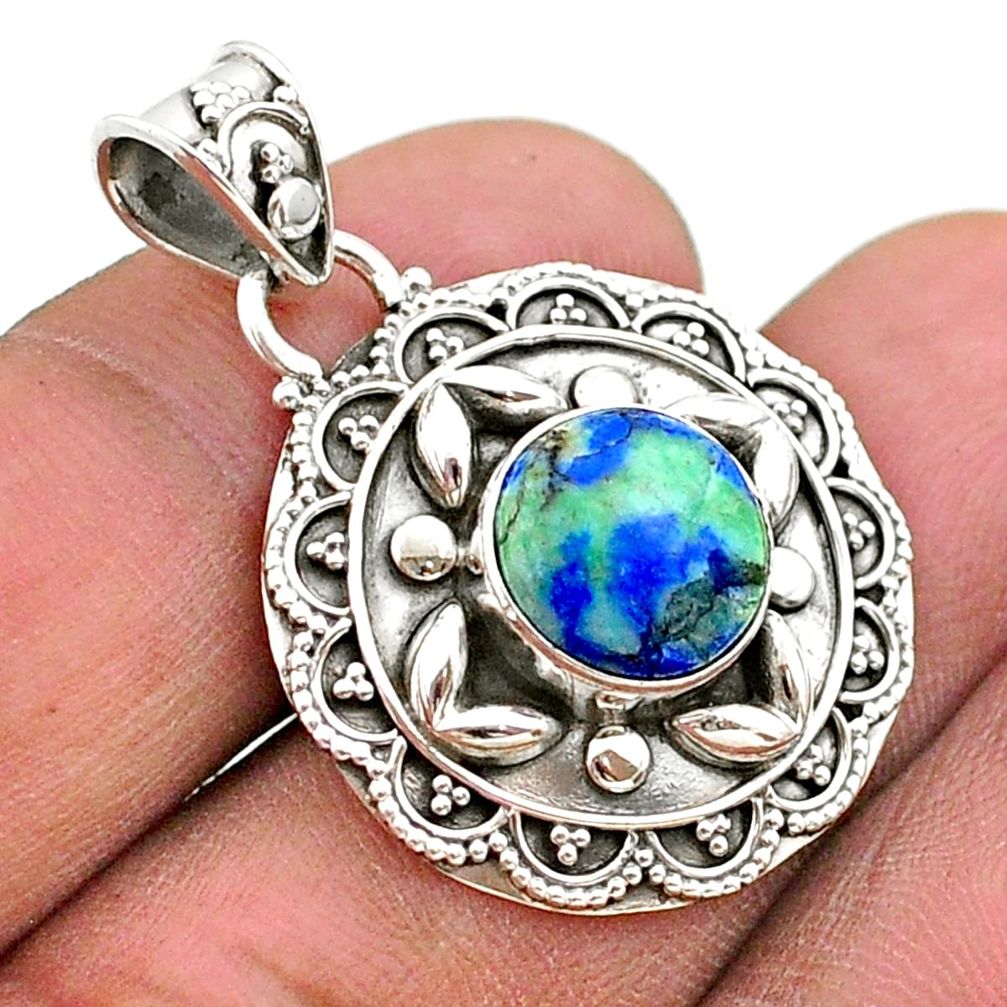 5.31cts natural green turquoise azurite 925 sterling silver pendant t44941