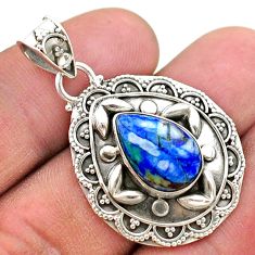 4.92cts natural green turquoise azurite 925 sterling silver pendant t44942