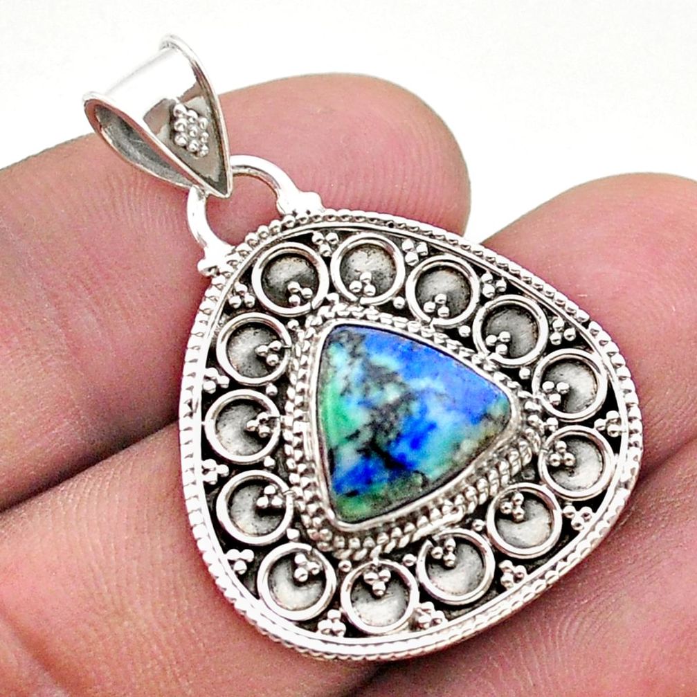 5.32cts natural green turquoise azurite 925 sterling silver pendant t44956