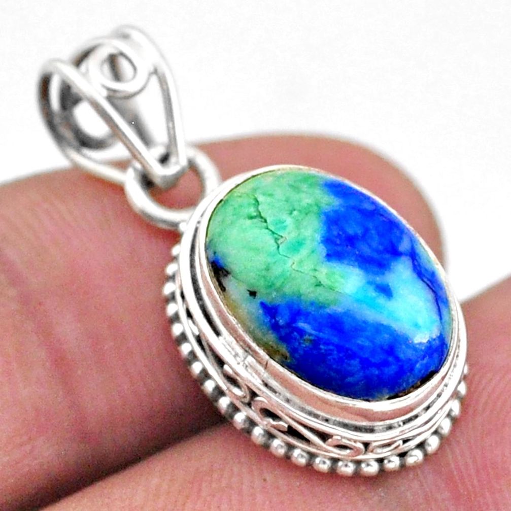 6.57cts natural green turquoise azurite 925 sterling silver pendant t46781