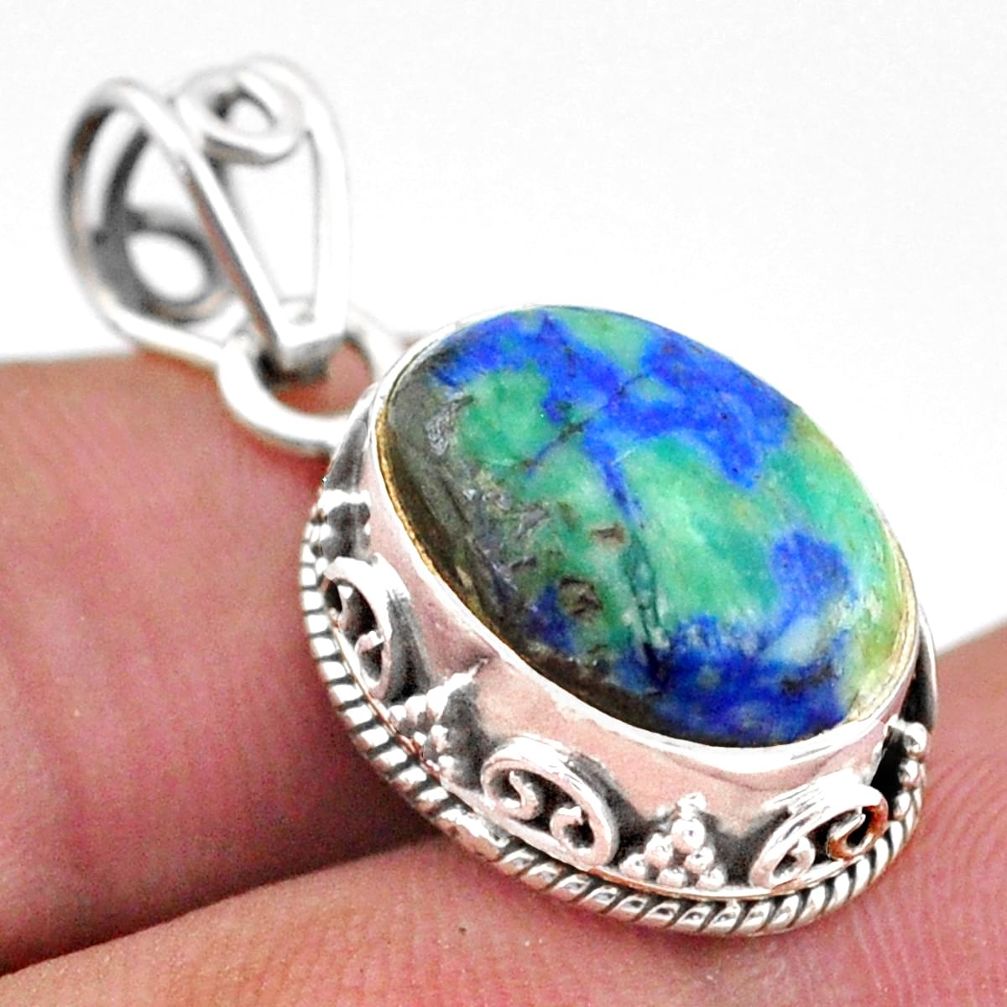 6.26cts natural green turquoise azurite 925 sterling silver pendant t46782