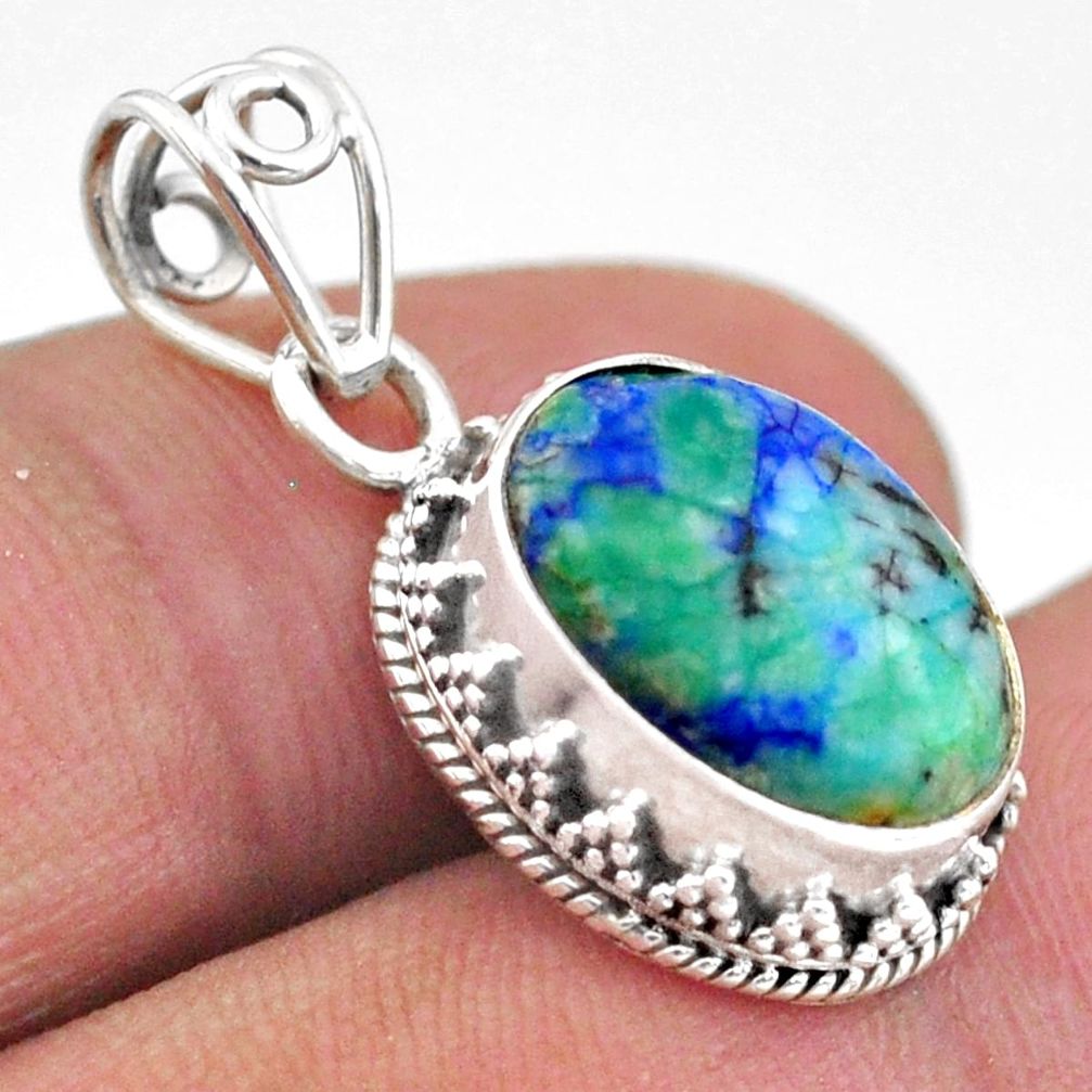 6.27cts natural green turquoise azurite 925 sterling silver pendant t46790