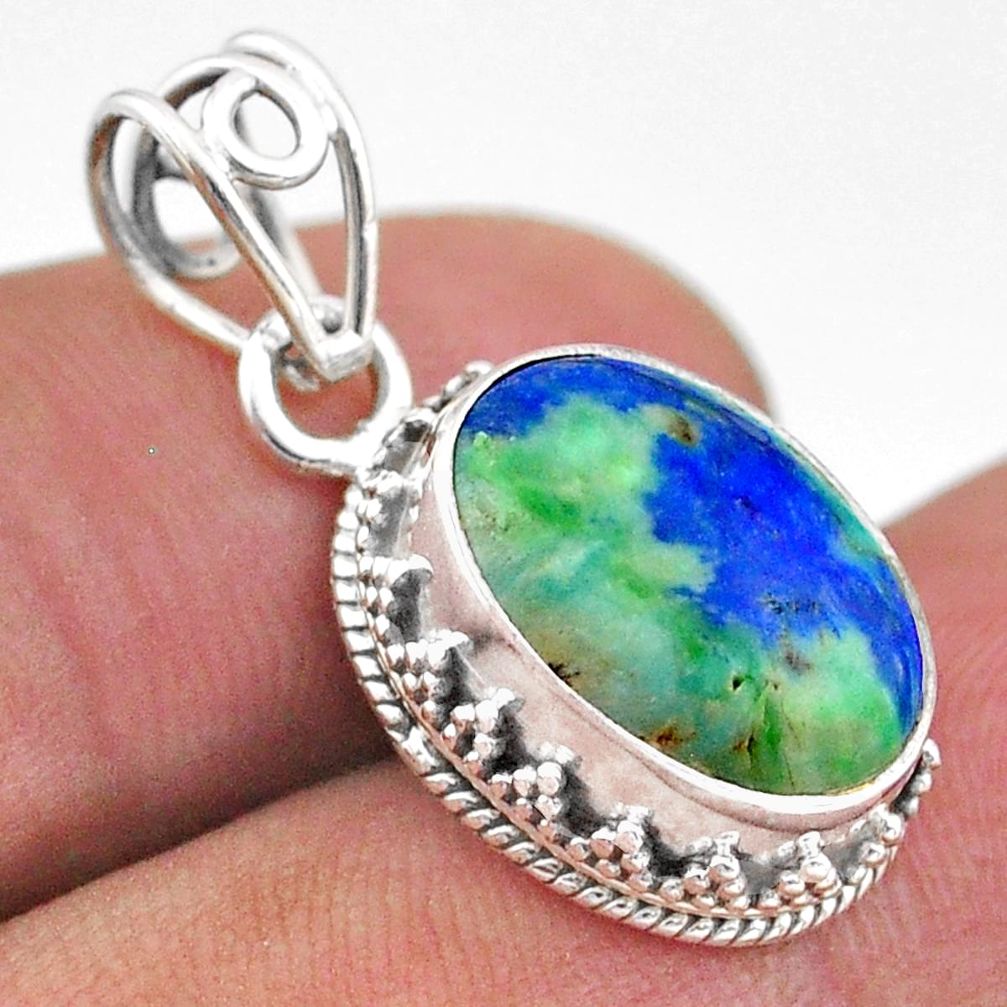 6.26cts natural green turquoise azurite 925 sterling silver pendant t46797