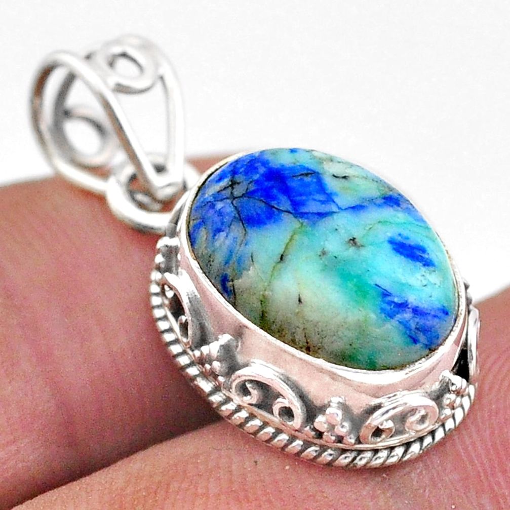 6.27cts natural green turquoise azurite 925 sterling silver pendant t46798