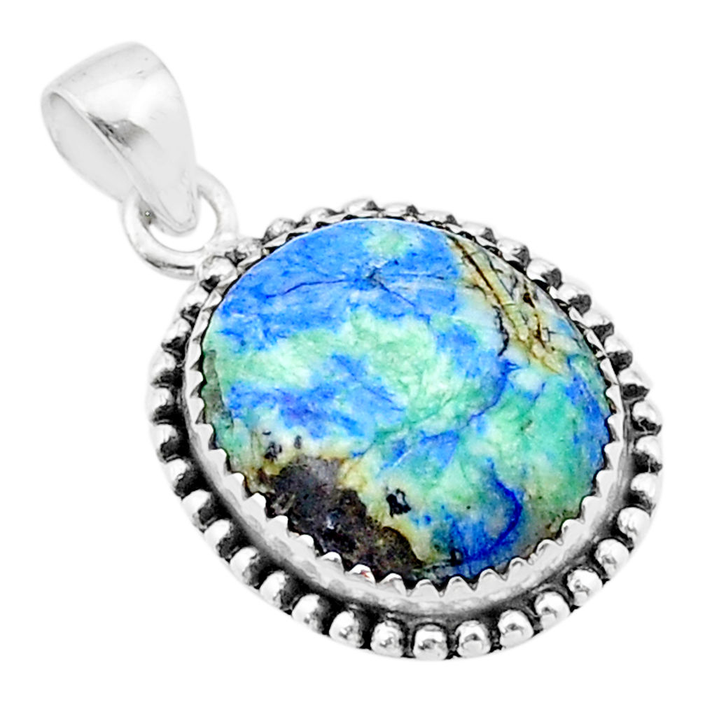 13.24cts natural green turquoise azurite 925 sterling silver pendant u38941
