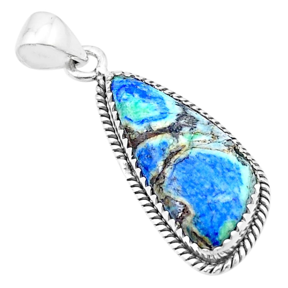 12.28cts natural green turquoise azurite 925 sterling silver pendant u38945