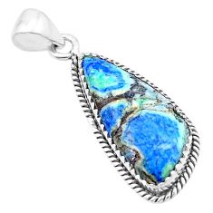 12.28cts natural green turquoise azurite 925 sterling silver pendant u38945