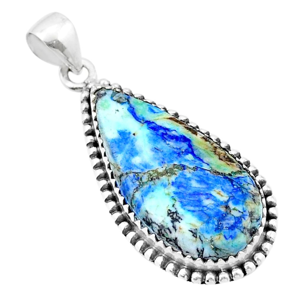 19.71cts natural green turquoise azurite 925 sterling silver pendant u38954