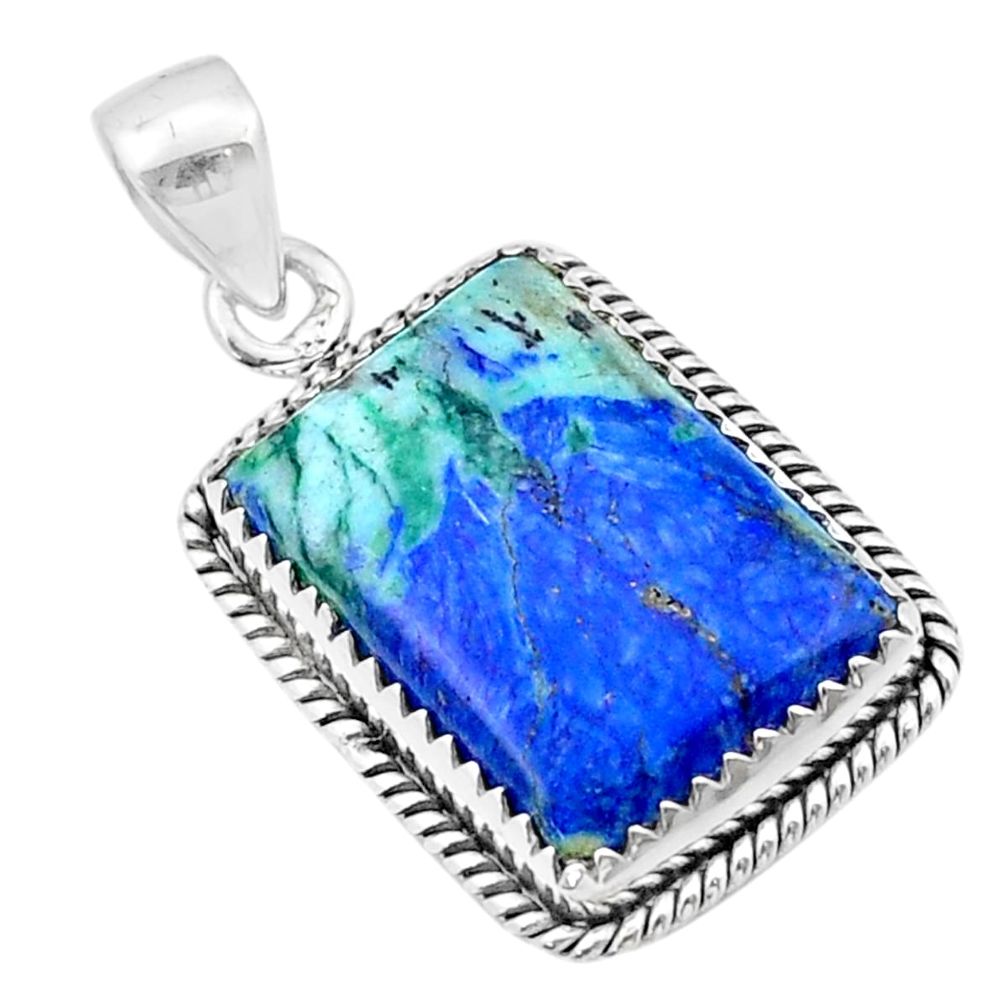 16.17cts natural green turquoise azurite 925 sterling silver pendant u38957