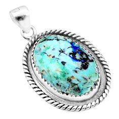 18.56cts natural green turquoise azurite 925 sterling silver pendant u38976