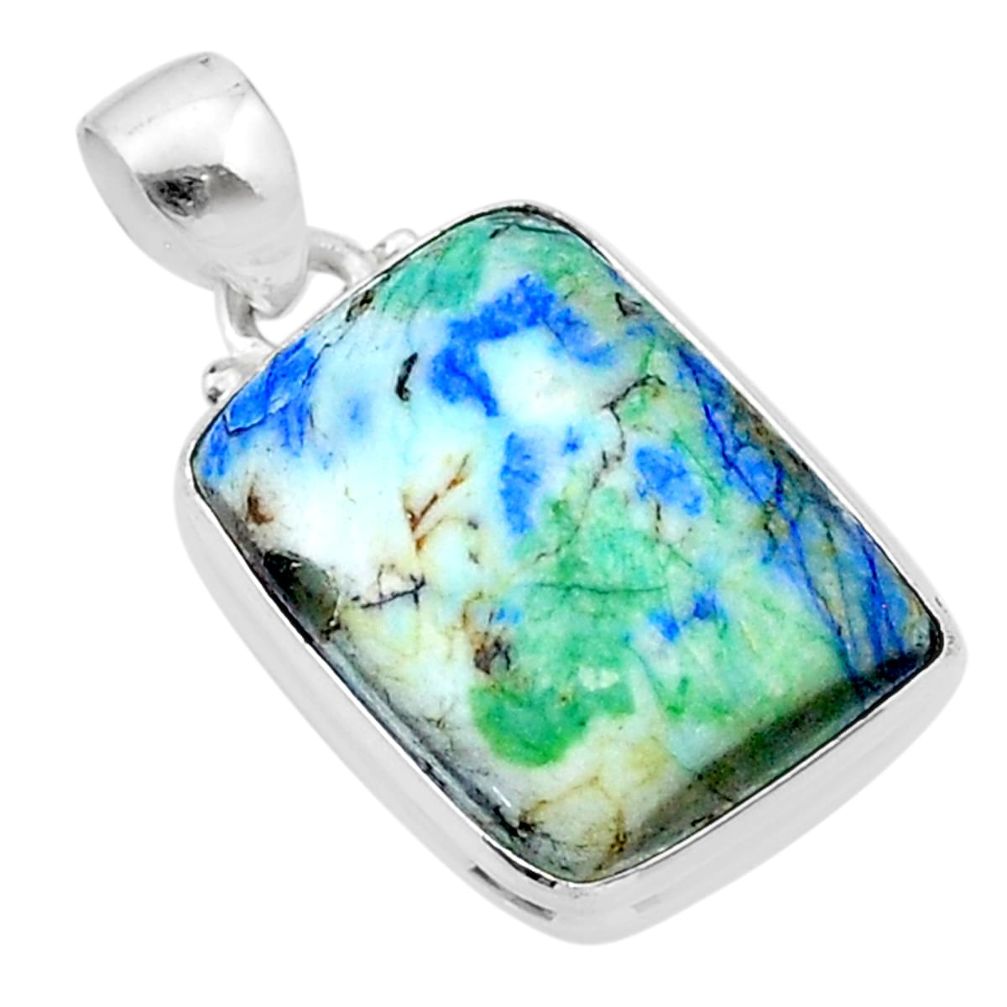 18.14cts natural green turquoise azurite 925 sterling silver pendant u39170