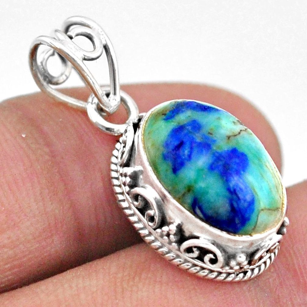 6.47cts natural green turquoise azurite oval 925 sterling silver pendant t46787