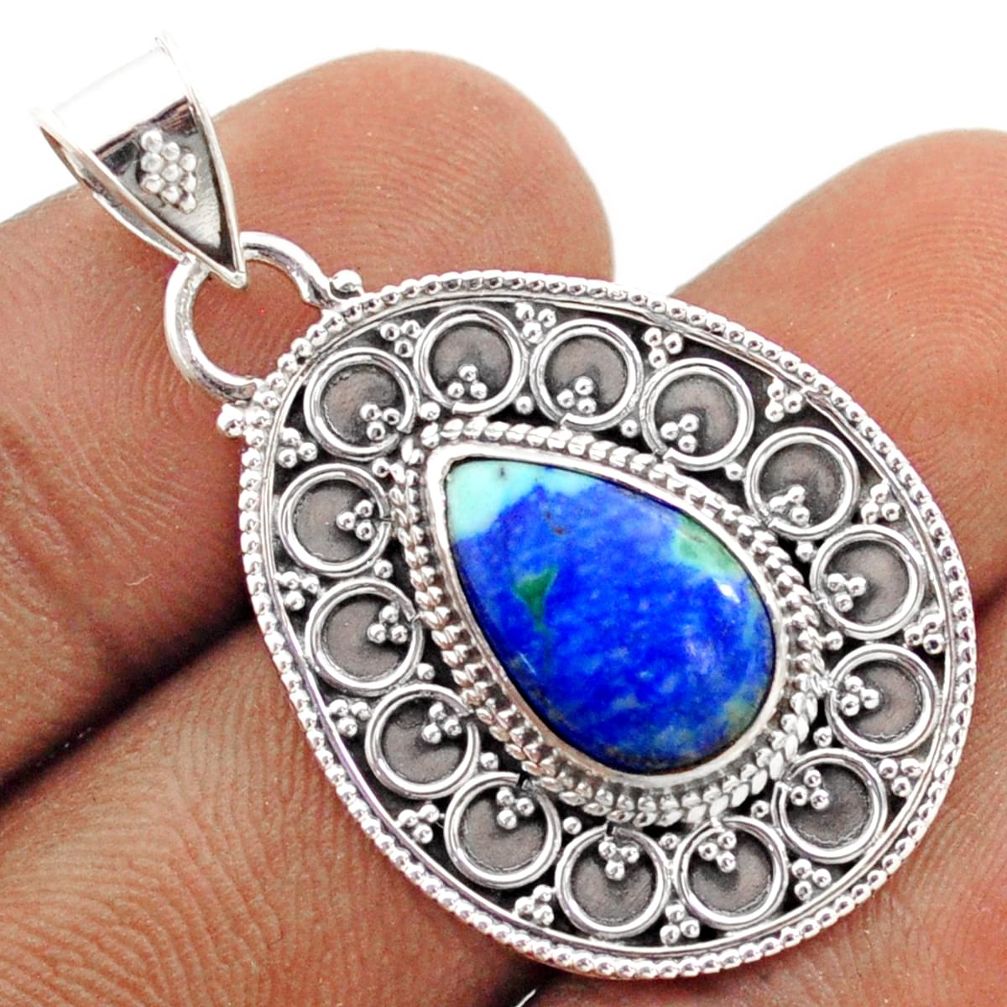 5.75cts natural green turquoise azurite oval 925 sterling silver pendant t76167