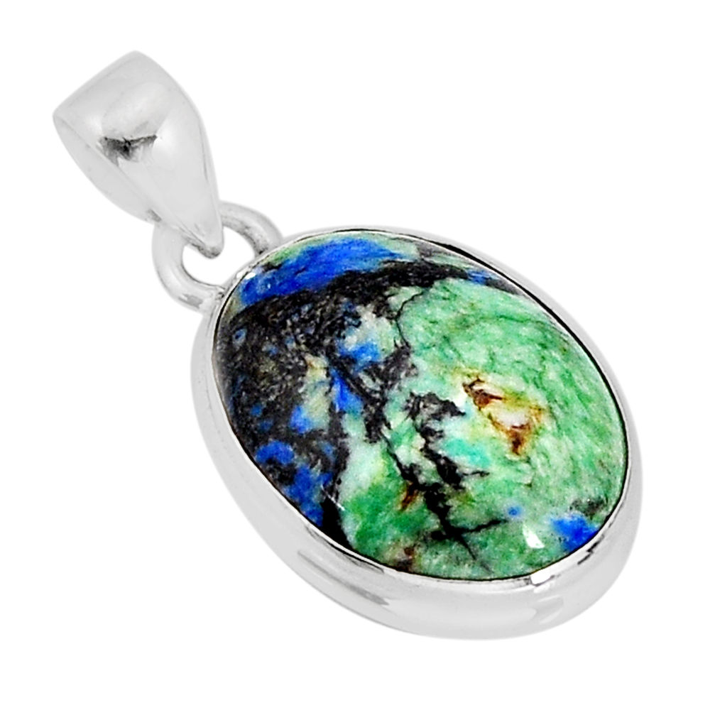 13.27cts natural green turquoise azurite oval 925 sterling silver pendant y75023
