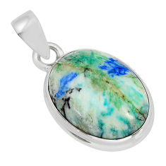 14.12cts natural green turquoise azurite oval 925 sterling silver pendant y78015