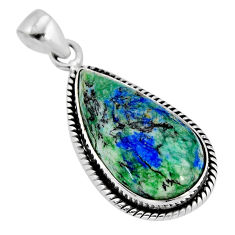 20.71cts natural green turquoise azurite pear 925 sterling silver pendant y71458