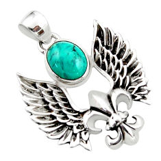 4.18cts natural green turquoise tibetan 925 silver feather charm pendant r52883