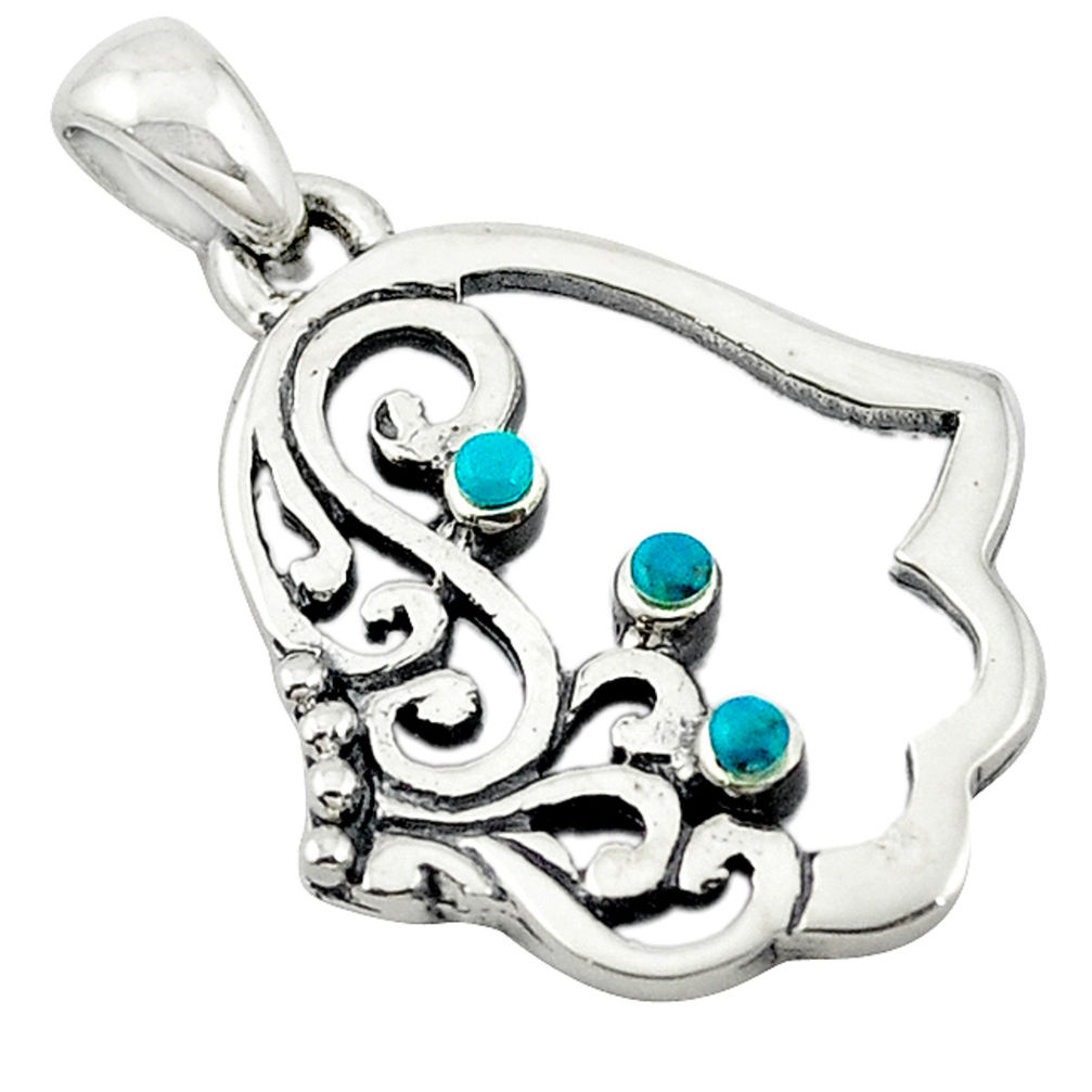 LAB Natural green turquoise tibetan 925 sterling silver pendant jewelry c10925