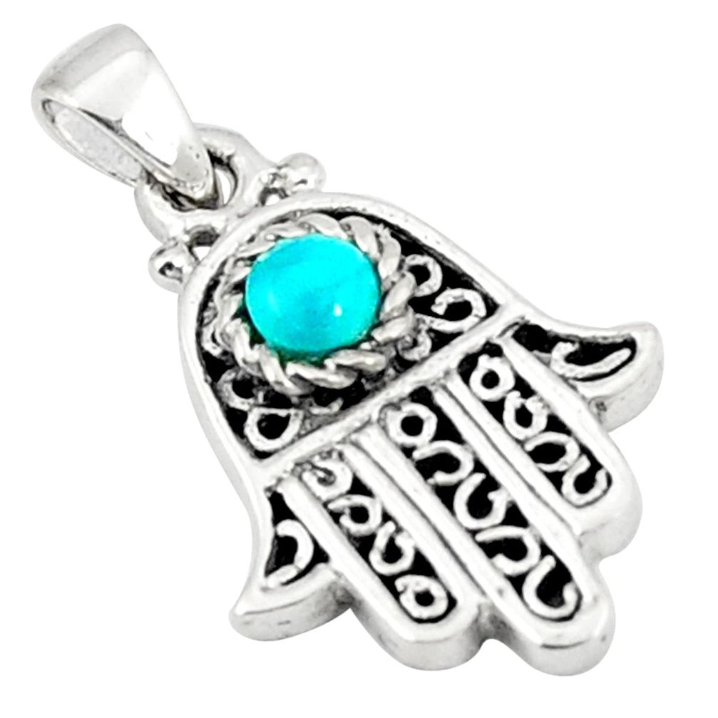 Natural green turquoise tibetan 925 silver hand of god hamsa pendant c10958