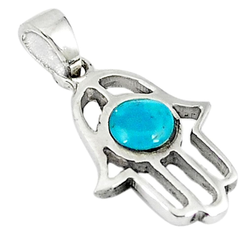 Natural green turquoise tibetan 925 silver hand of god hamsa pendant c10975