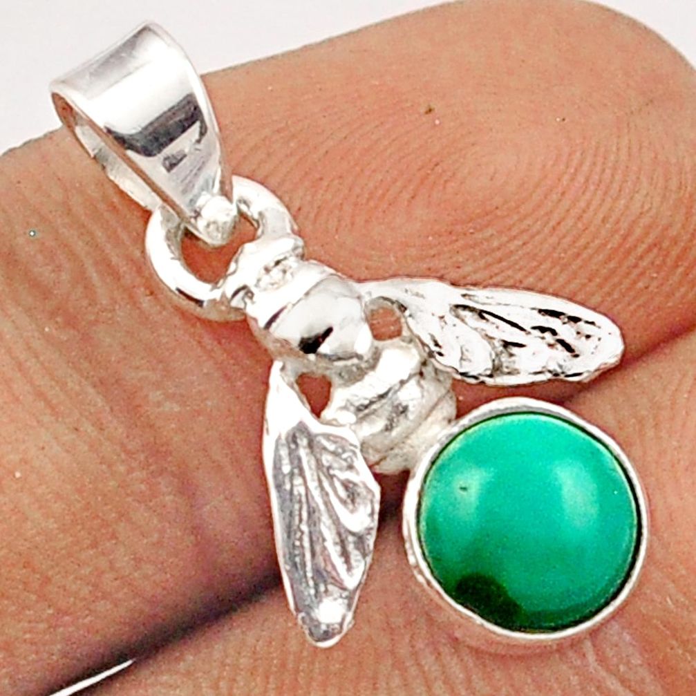 2.50cts natural green turquoise tibetan 925 silver honey bee pendant u13718