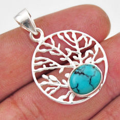 3.71cts natural green turquoise tibetan 925 silver tree of life pendant y91385