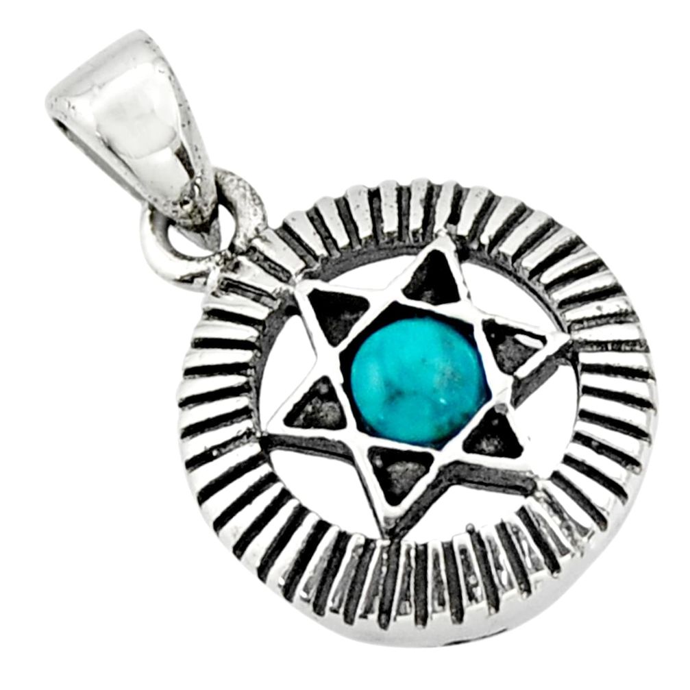 0.43cts natural green turquoise tibetan 925 silver wicca symbol pendant c10245