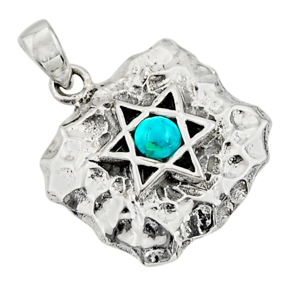 0.52cts natural green turquoise tibetan 925 silver wicca symbol pendant c10255