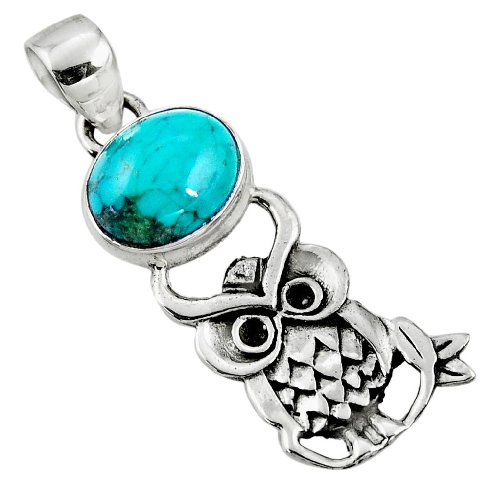 4.06cts natural green turquoise tibetan 925 sterling silver owl pendant r52931